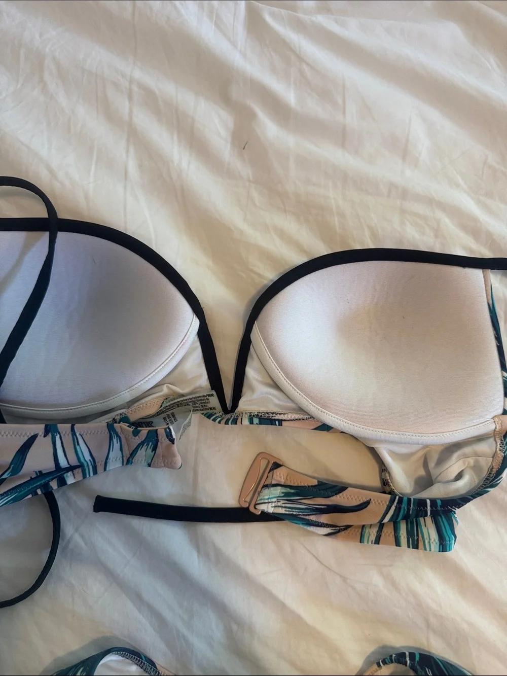 PINK Victoria's Secret Teal Palm Print Bikini - Beige Base size Medium